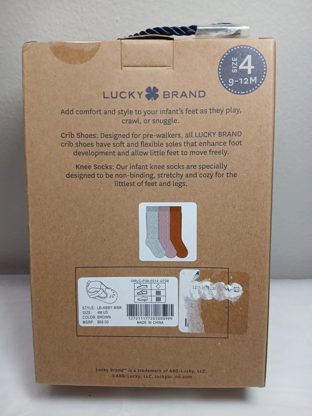 Lucky Brand Brown Baby Crib Shoes with Pink and Gray Socks
